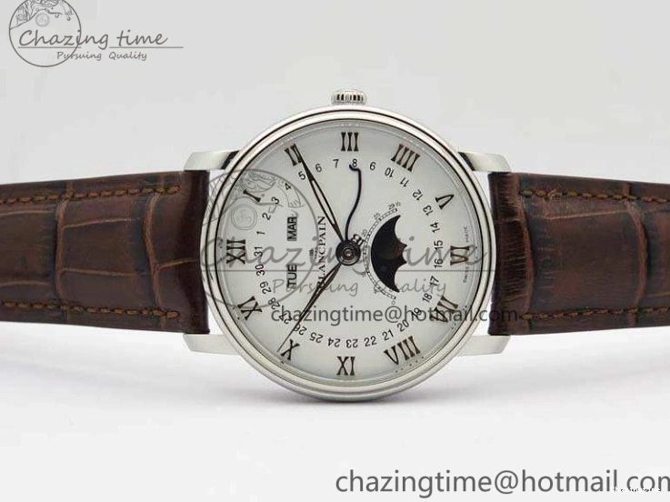 0519 FreshLook Villeret 6654 SS Complicated Function OMF 1:1 Best Edition White Dial On Brown Leather Strap A 8119